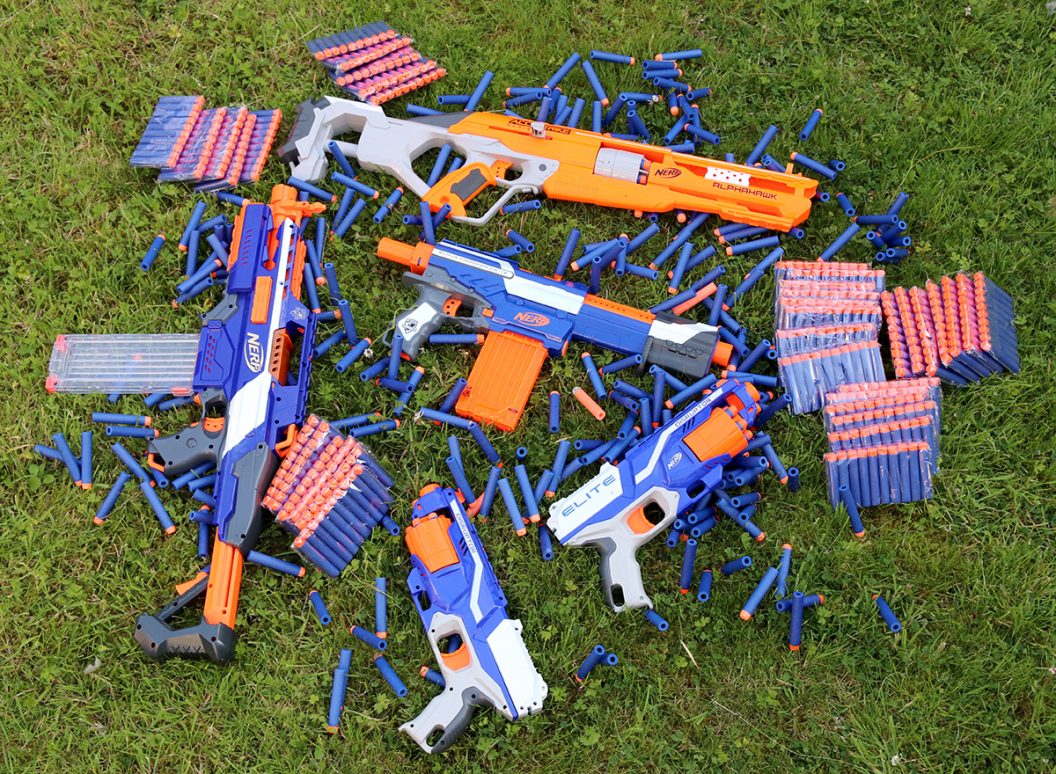 Nerf Guns and Ammunition on Grass